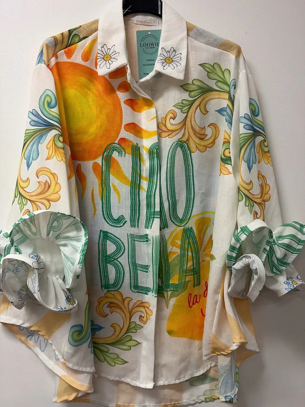L715 Loowie Caio Bella Button Shirt | Ruffle Sleeve One Size S-L